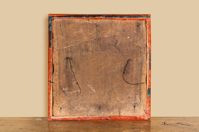 A German carved polychromed wood panel with Veronica Drying Christ's Face, 17th C.