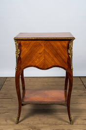 A French gilt bronze mounted three drawer side table, 19/20th C.