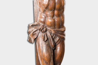 A large crucifix with carved walnut Corpus Christi, 17th C.