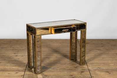 Console en verre miroir et montures en laiton, 20&egrave;me