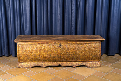 An Italian wooden 'pastiglia' coffer with Fleur-de-lis and rampant lions, Florence, 16th C.