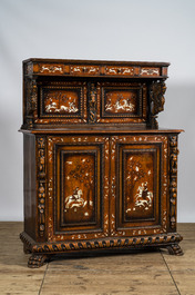 A wooden buffet with hunting scenes, Italy or Southern Germany, late 19th C.