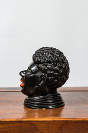 A lacquered terracotta 'blackamoor' tobacco jar, 20th C.