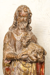 Saint Jean-Baptiste portant l'agneau en noyer sculpt&eacute;, polychrom&eacute; et dor&eacute;, milieu du 16&egrave;me