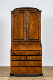 An English burl wood veneered writing cabinet, 18th C.