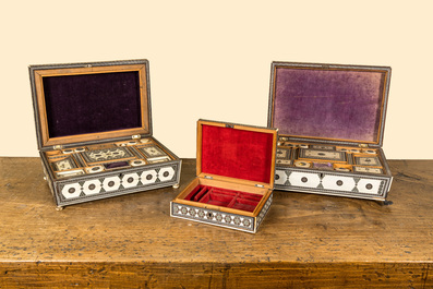 Three bone-inlaid wooden boxes, Vizagapatam in India and Northern Africa, 19/20th C.