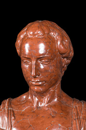 Een Italiaanse rood-marmeren buste van een Romein, 19/20e eeuw