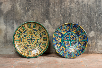Four Moroccan polychrome 'Fez' pottery dishes, 19/20th C.