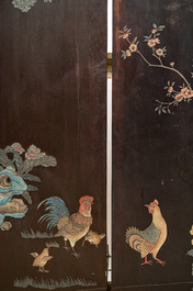 A Chinese lacquered six-part folding screen with a narrative 'immortals' scene, 20th C.