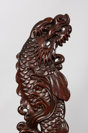 A pair of Japanese carved wooden 'dragon' chairs, Meiji, 19/20th C.