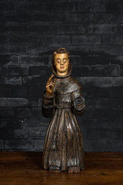 Saint Antoine de Padoue en bois sculpt&eacute; et polychrom&eacute;, indo-portugais, fin du 17&egrave;me