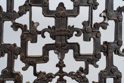 Four Chinese reticulated wooden panels, 19th C.