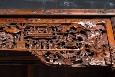 A large Chinese carved and reticulated wooden &eacute;tag&egrave;re, 19th C.