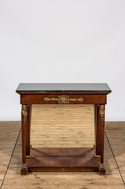 A Northern European Empire-style console with a green marble top, ca. 1900