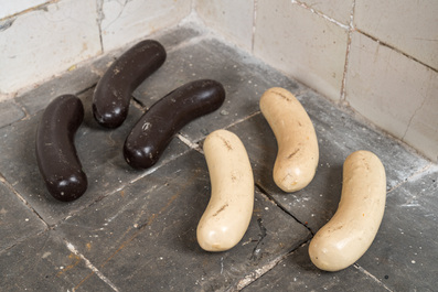 A collection of polychromed terracotta and plaster decorative elements from a butcher's shop, early 20th C.