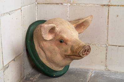 A collection of polychromed terracotta and plaster decorative elements from a butcher's shop, early 20th C.