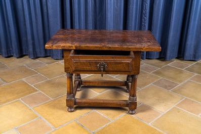 A walnut and oak side table with a drawer, 17th C. and later