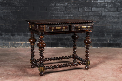 A Portuguese rosewood table with two drawers, 19th C.