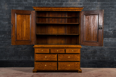 A Dutch mahogany and rootwood veneer cabinet, The Netherlands, 19th C.