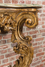 A gilt wooden console with green marble top, 18th C.