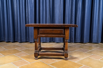 A walnut and oak side table with a drawer, 17th C. and later