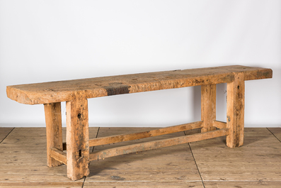 A large wooden workshop or barn table, early 20th C.