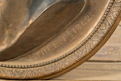 Plaque en bronze dor&eacute; au portrait d'homme de profil, 19&egrave;me