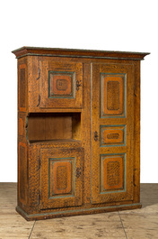 A rural polychrome wooden cupboard, 18/19th C.