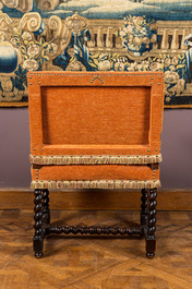 A baroque walnut 'barley twist' armchair with lions' heads, 17th C.