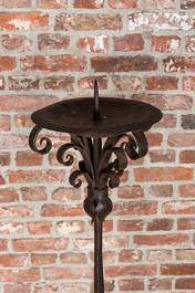 A large wrought iron candlestick, 19th C.