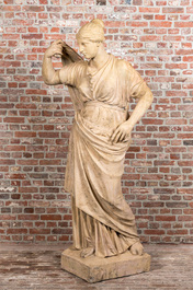 A large patinated terracotta figure of Diana, 19/20th C.