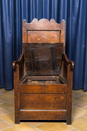 An oak throne with interior compartment, 18th C.