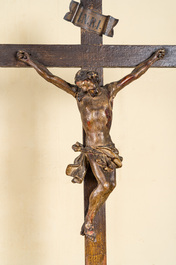 A French polychrome wooden Golgotha group, 18th C.