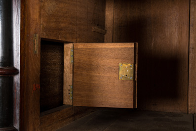 A Dutch oak, walnut veneer and ebonised wooden 'Kussenkast' cupboard, 17th C.