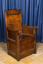 An oak throne with interior compartment, 18th C.