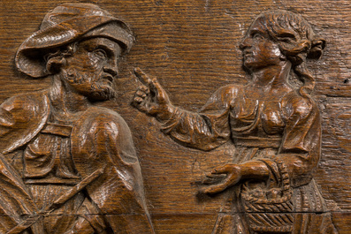 A large rectangular oak carving depicting 'The adoration of the shepherds', 18th C.