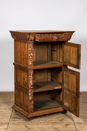 A Gothic Revival oak two-door cupboard with linenfold panels, 19th C. with older elements