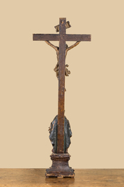 A French polychrome wooden Golgotha group, 18th C.