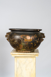 A large Japanese lacquered and gilt pottery jardini&egrave;re, Meiji, 19th C.