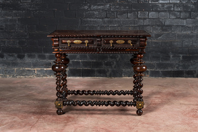 A Portuguese rosewood table with two drawers, 19th C.