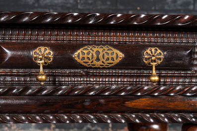A Portuguese rosewood table with two drawers, 19th C.