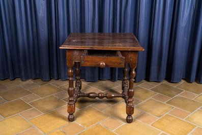 An oak wooden side table with a drawer, 18th C.