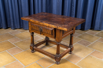 A walnut and oak side table with a drawer, 17th C. and later