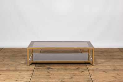 Two rectangular chromed brass and glass coffee tables, 20th C.