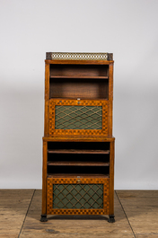 A bronze mounted mahogany cabinet with parquetry, 19th C.