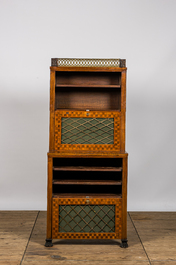 A bronze mounted mahogany cabinet with parquetry, 19th C.