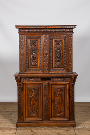 A richly carved walnut 'deux-corps' cabinet with Hermes and Aphrodite, 19th C.