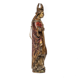 Saint &eacute;v&ecirc;que en tilleul polychrome et dor&eacute;, 18&egrave;me