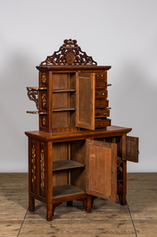 A wooden sideboard with upstand with floral bone inlay, 1st half 20th C.