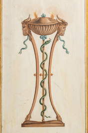 A neoclassical polychrome wooden fireplace insert, 20th C.